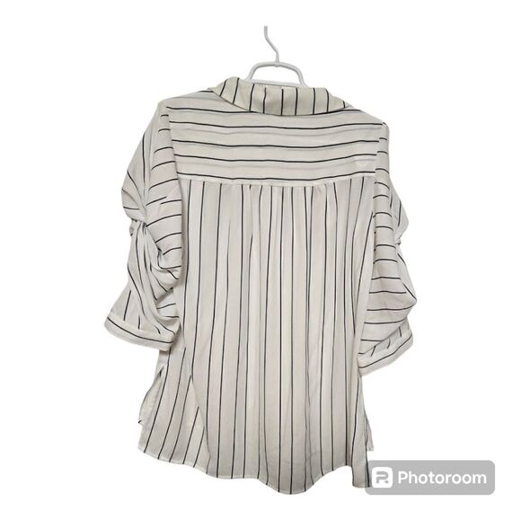DR2 Ivory Black Stripe Button-Up Blouse Size M - Picture 2 of 10